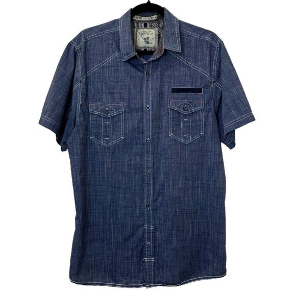 2/$30 Drill Mens Slim Fit Button Down Denim Shirt Size XL Blue Casual Skater - Picture 1 of 13
